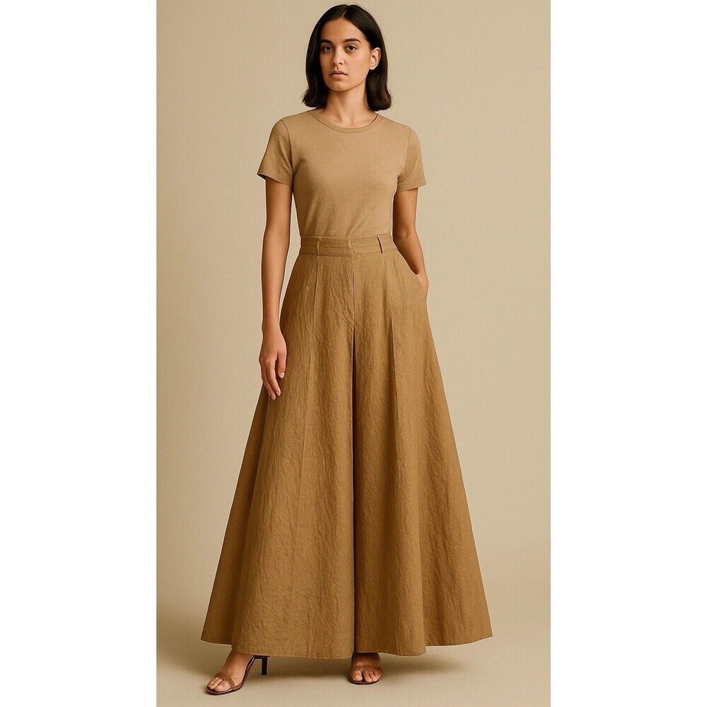 BRUNELLO CUCINELLI Super Wide Leg Palazzo Trouser Pants Brown Flowy Size US 8